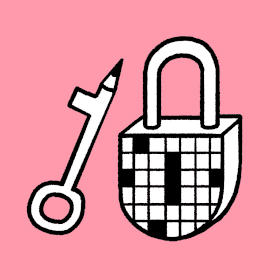 An illustration of a lock designed like a crossword puzzle and a key designed like a pencil.